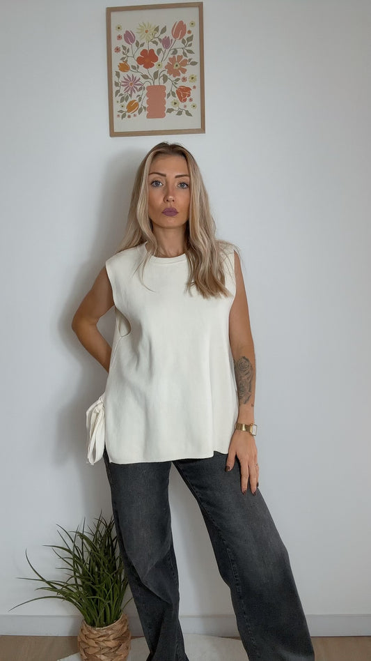 Pull sans manches beige