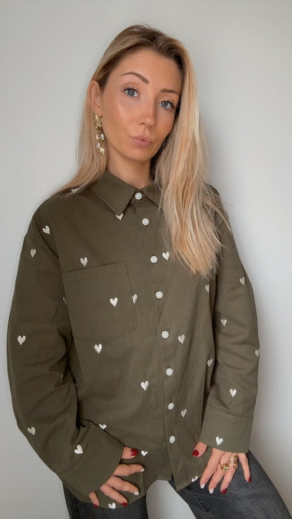 Veste chemise  Amandine kaki cœur