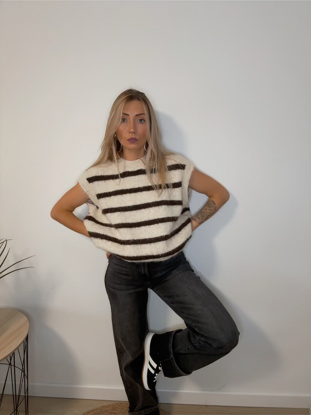 Pull à rayures café