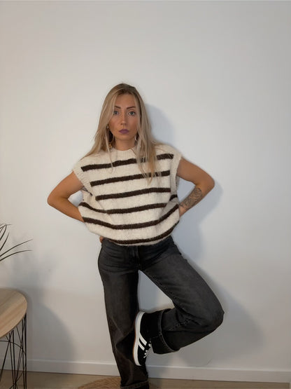 Pull à rayures café