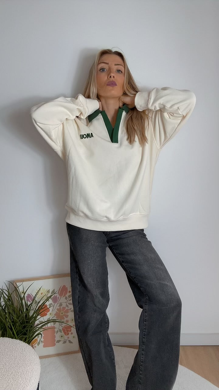 Sweat Blanc Col Vert AMOUR