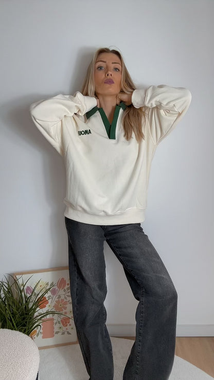 Sweat Blanc Col Vert AMOUR