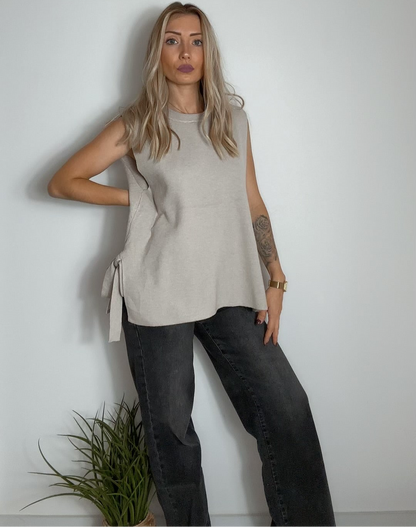 Pull sans manches taupe