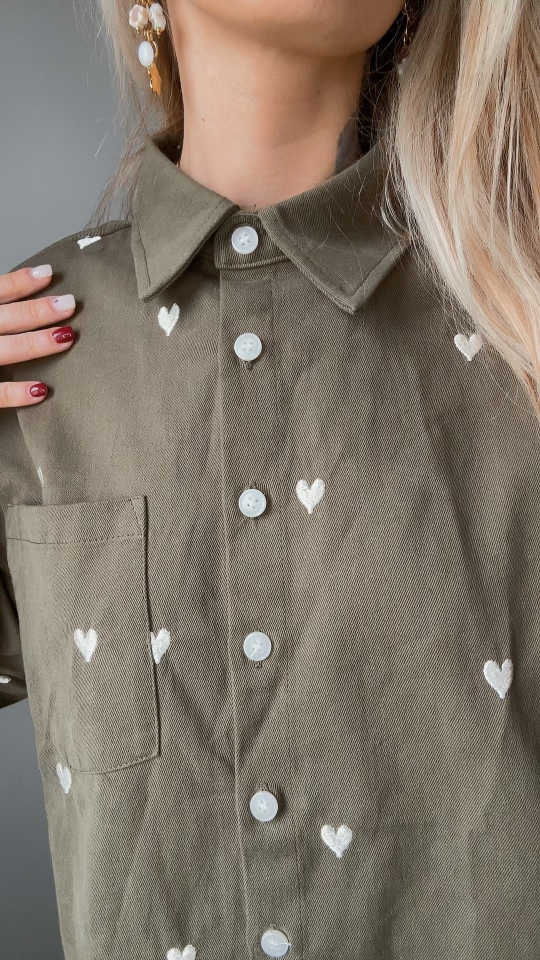 Veste chemise  Amandine kaki cœur