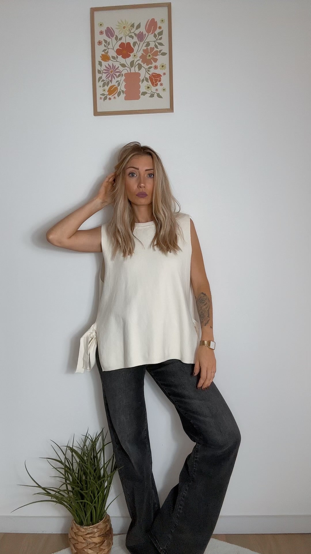 Pull sans manches beige