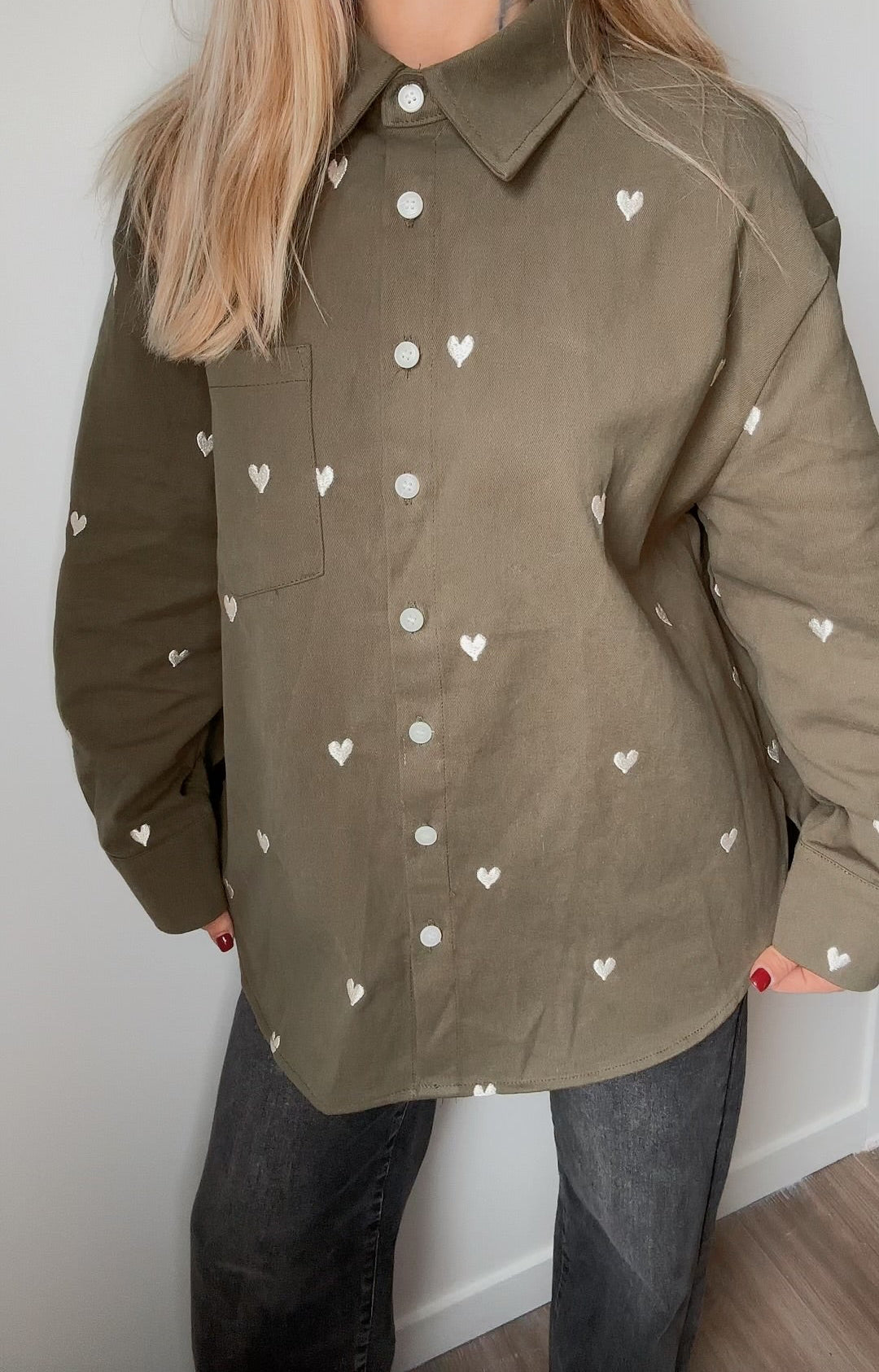 Veste chemise  Amandine kaki cœur