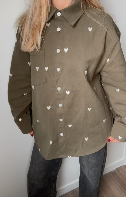 Veste chemise  Amandine kaki cœur