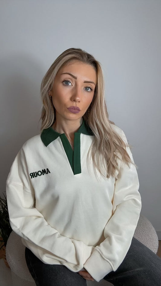 Sweat Blanc Col Vert AMOUR