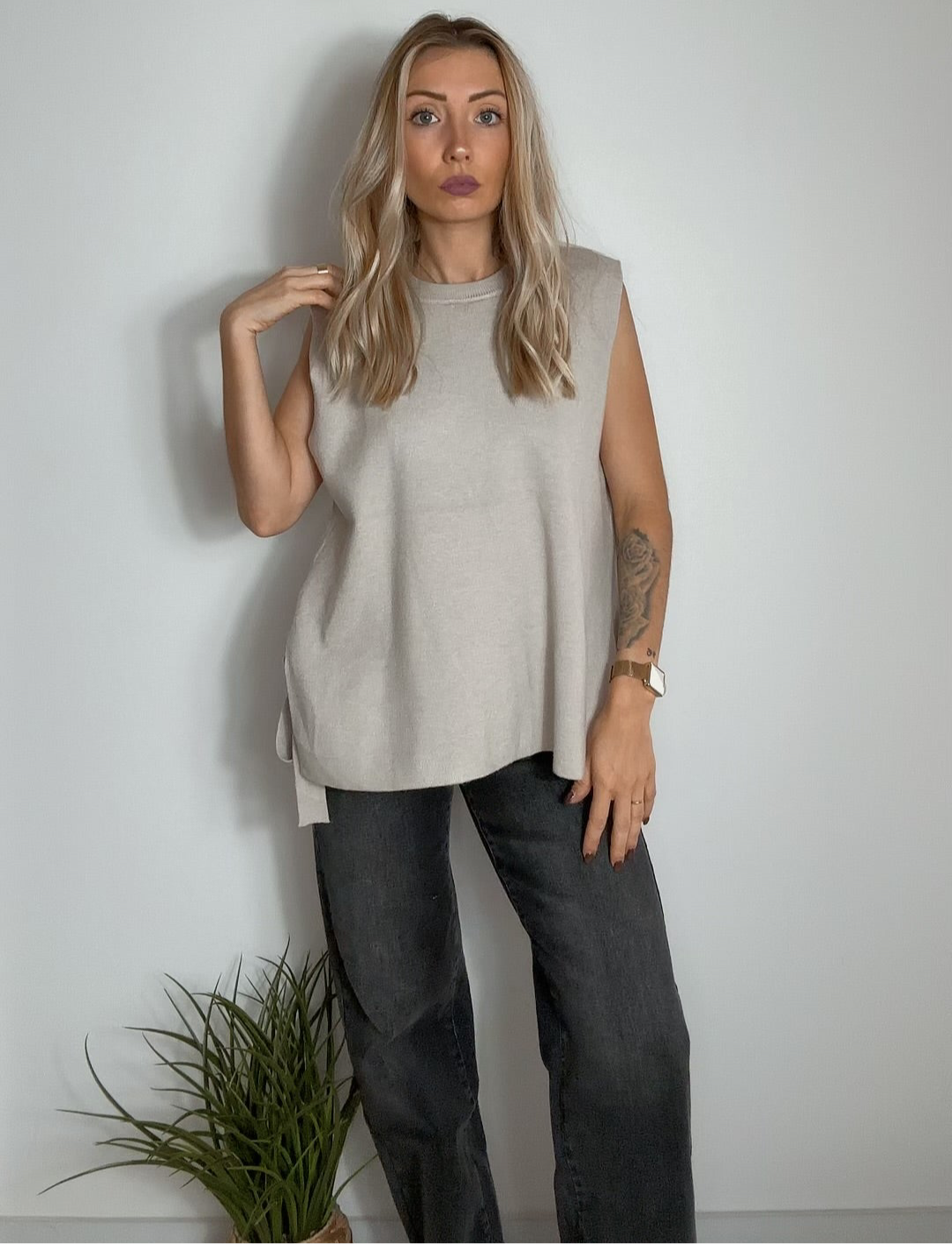 Pull sans manches taupe