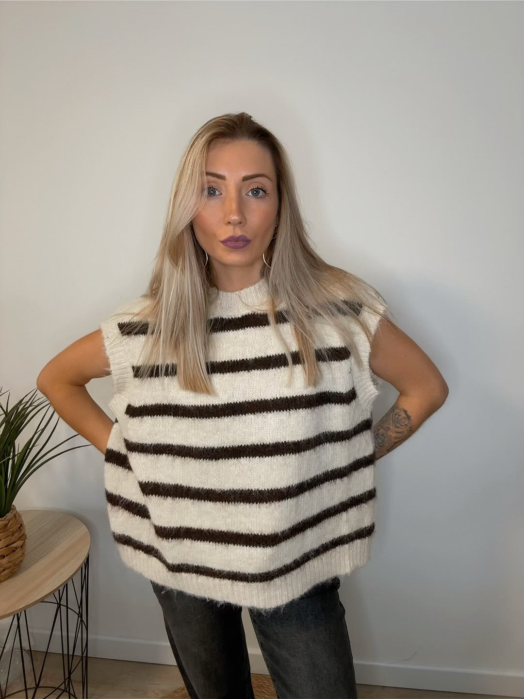 Pull à rayures café