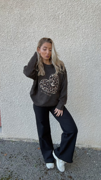 Pull coeur léopard